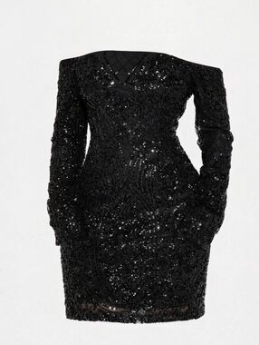 Women's Fashion Nova Black Sequin Off-Shoulder Dress L